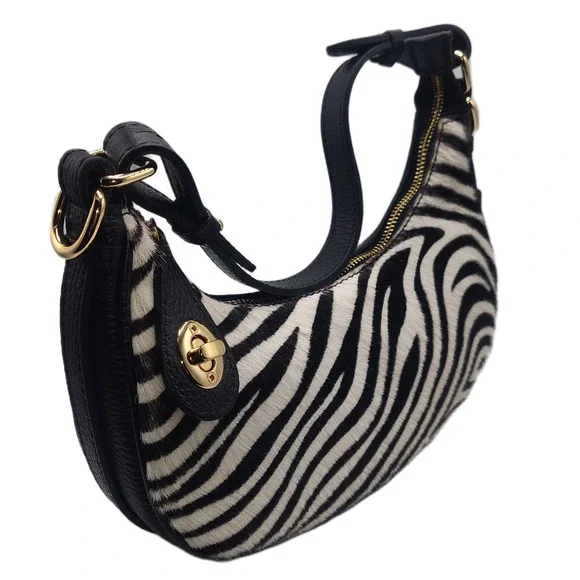 Charlie Leather Belluccina Black & White Zebra Print Small Shoulder Bag - NWT - Picture 12 of 15